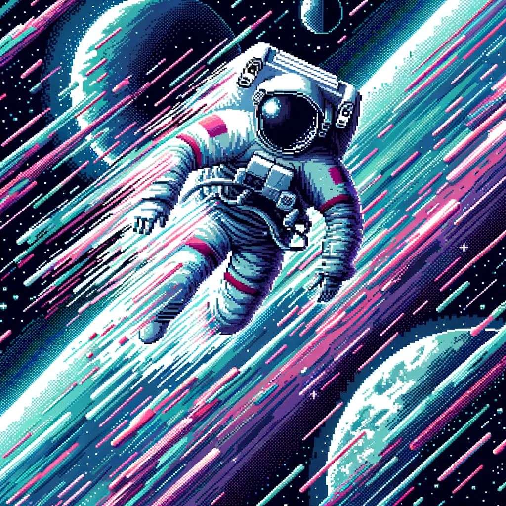 an astronaut, pixel sorting glitch art